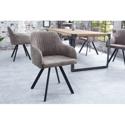 Chaise de salle à manger design vintage de couleur gris taupe en microfibre