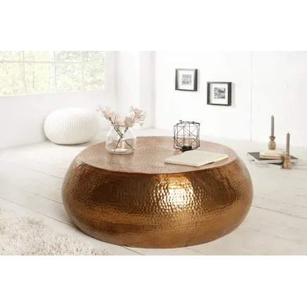 Table basse 80 cm ronde en aluminium coloris cuivre