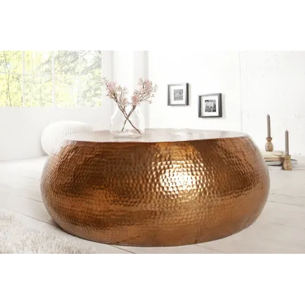 Table basse 80 cm ronde en aluminium coloris cuivre 2