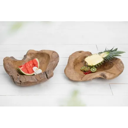 Corbeille de fruits design naturel en bois teck
