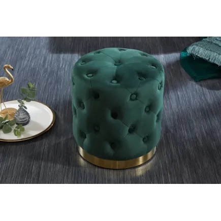 tabouret design baroque capitonné coloris vert foncé et doré 2