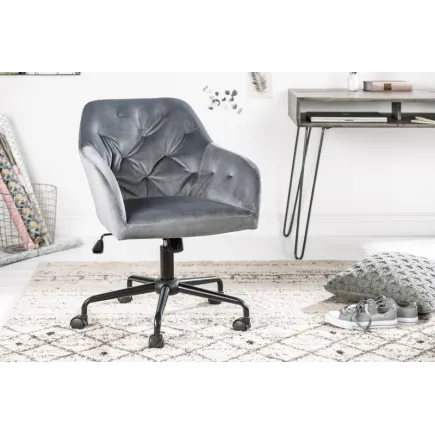 Chaise de bureau velours avec accoudoir gris 2