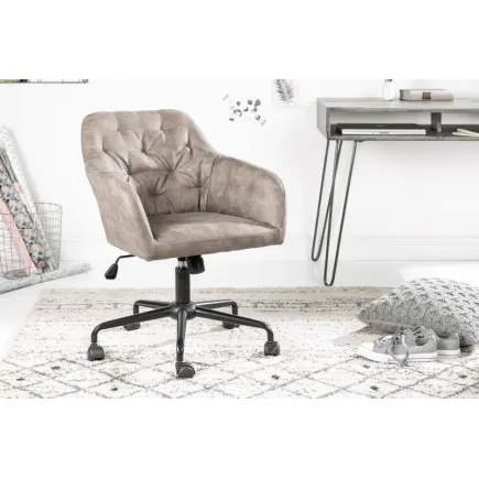 Chaise de bureau en velours coloris  taupe  avec un dossier capitonné 2
