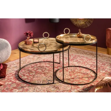 Ensemble de deux table basse dorée
