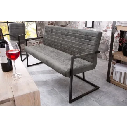 Banc design coloris gris antique en microfibre avec piétement en métal