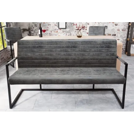 Banc design coloris gris antique en microfibre avec piétement en métal 2