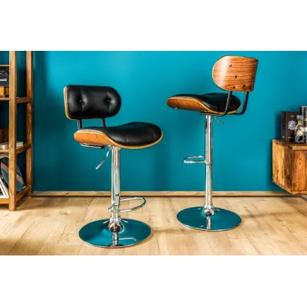 Tabouret de bar design rétro de couleur noire avec piétement réglable