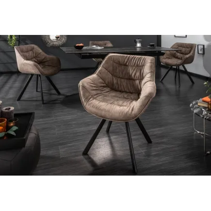 Chaise design scandinave de salle à manger coloris taupe en microfibre avec piétement en métal 2