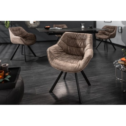 Chaise design scandinave de salle à manger coloris taupe en microfibre avec piétement en métal