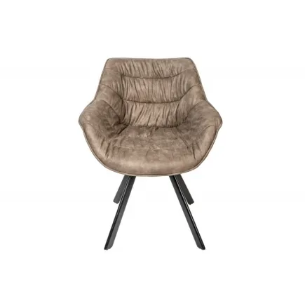 Chaise design scandinave de salle à manger coloris taupe en microfibre avec piétement en métal