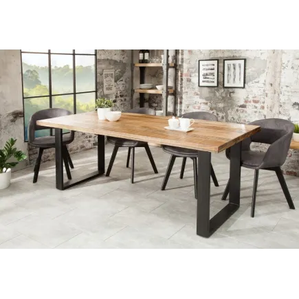 Table à manger 180cm coloris naturel et noir en bois massif et fer 2