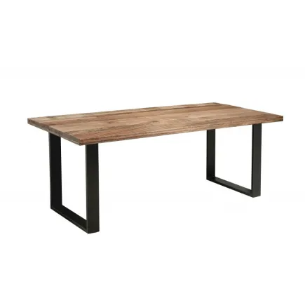 Table à manger 180cm coloris naturel et noir en bois massif et fer