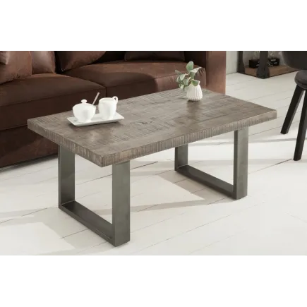 Table basse 100cm coloris gris en bois massif et fer