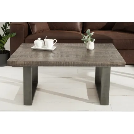 Table basse 100cm coloris gris en bois massif et fer 2
