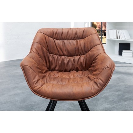 Chaise design coloris marron antique en microfibre avec piétement en métal 2