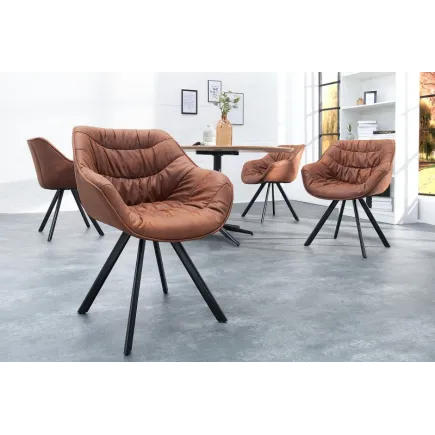 Chaise design coloris marron antique en microfibre avec piétement en métal 2