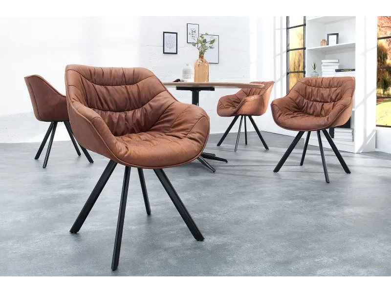 Chaise design coloris marron antique en microfibre avec piétement en métal