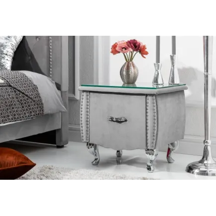 Table de chevet design baroque 47cm avec tiroir gris clair 2