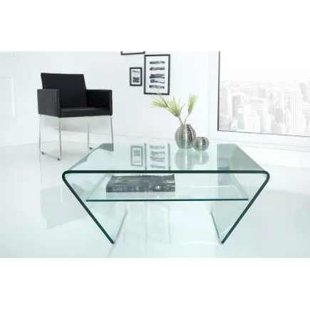 Table basse contemporaine en verre 70cm  avec étagère transparente