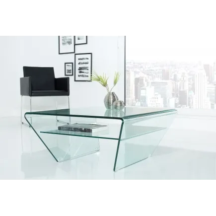 Table basse contemporaine en verre 70cm  avec étagère transparente 2