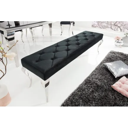 Banquette design BAROQUE 172cm en velours noir et acier inoxydable