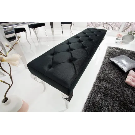 Banquette design BAROQUE 172cm en velours noir et acier inoxydable 2