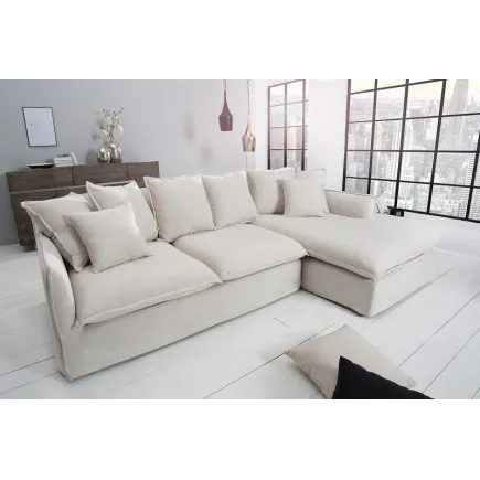 Grand canapé d'angle 255cm en lin naturel style campagnard 2