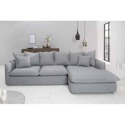 Grand canapé d'angle 255cm en lin gris style campagnard 2