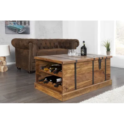 Table basse en bois massif 100cm barre de maison finition pierre