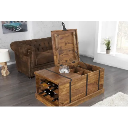 Table basse en bois massif 100cm barre de maison finition pierre 2