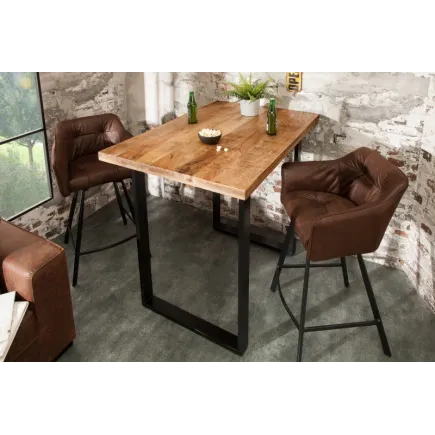 Table de bar design industriel coloris naturel et noir en bois massif et métal bois massif