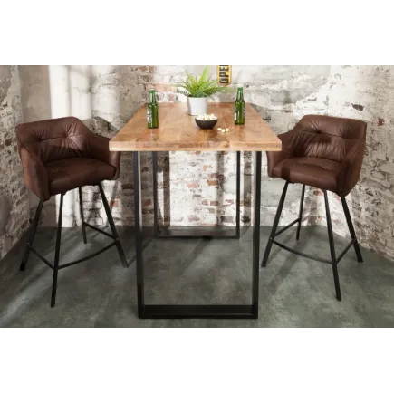 Table de bar design industriel coloris naturel et noir en bois massif et métal bois massif 2