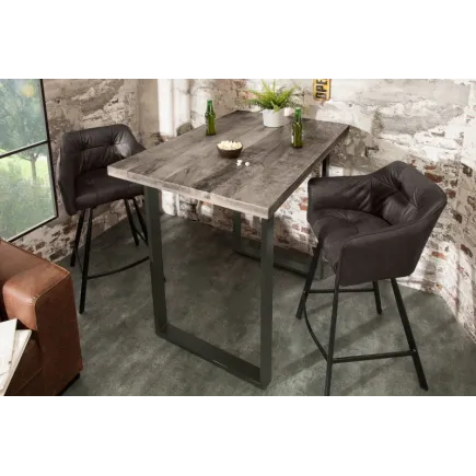 Table de bar design industriel de 120 cm coloris gris et noir en métal et bois massif