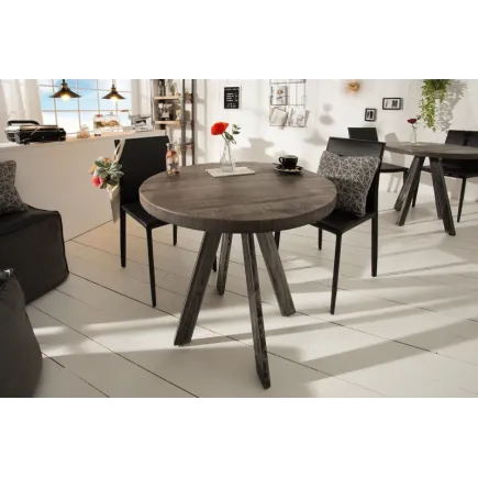 Table à manger haute de style industriel coloris gris en bois massif et métal 2
