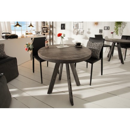 Table à manger haute de style industriel coloris gris en bois massif et métal