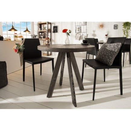 Table à manger haute de style industriel coloris gris en bois massif et métal 2