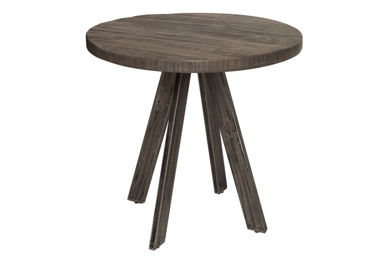 Table à manger haute de style industriel coloris gris en bois massif et métal