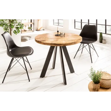 Table à manger haute de style industriel coloris naturel en bois massif et métal 2