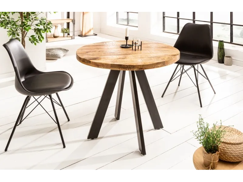Table à manger haute de style industriel coloris naturel en bois massif et métal