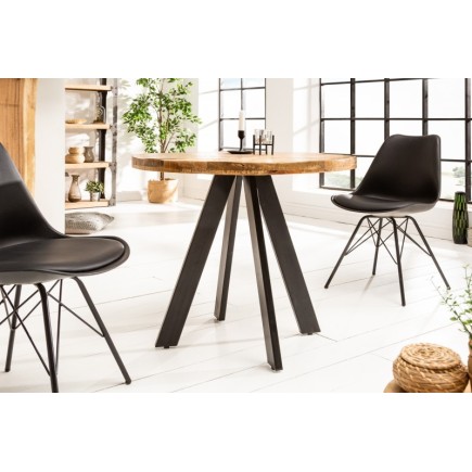 Table à manger haute de style industriel coloris naturel en bois massif et métal 2