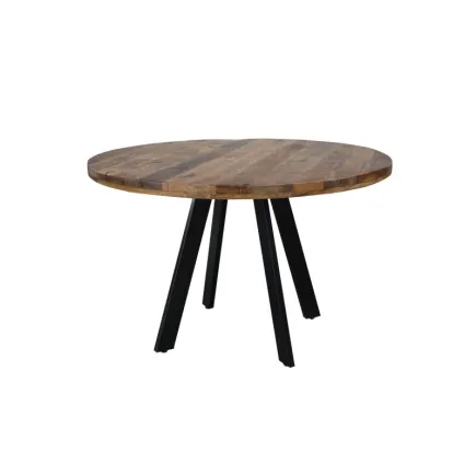 Table à manger design rond de 120 cm coloris naturel et noir en bois massif et métal