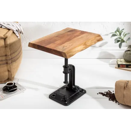 Table d'appoint design industriel coloris naturel et noir en bois massif et métal