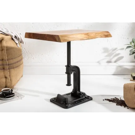 Table d'appoint design industriel coloris naturel et noir en bois massif et métal 2