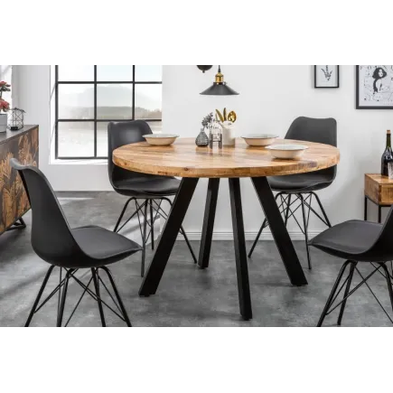 Table à manger design rond de 120 cm coloris naturel et noir en bois massif et métal 2