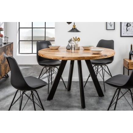 Table à manger design rond de 120 cm coloris naturel et noir en bois massif et métal