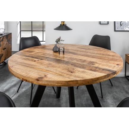 Table à manger design rond de 120 cm coloris naturel et noir en bois massif et métal 2