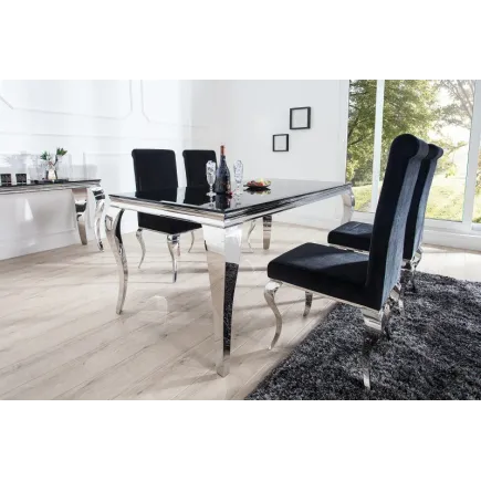 Table de salle à manger 180cm, design baroque en noir et argent 2