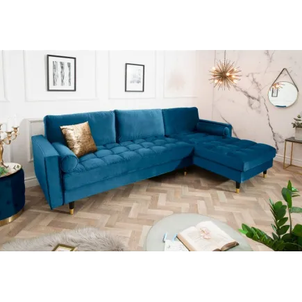 Canapé d'angle VELVET design capitonné coloris bleu foncé