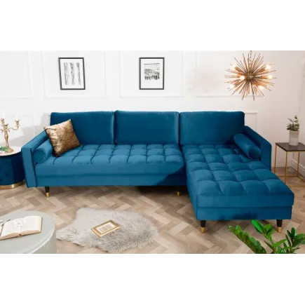 Canapé d'angle VELVET design capitonné coloris bleu foncé 2
