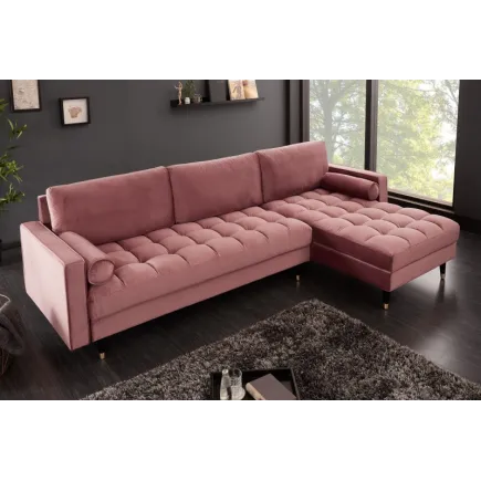 Canapé d'angle VELVET capitonné coloris rose foncé 2